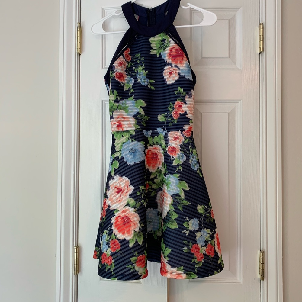 Navy Floral Formal Dress S